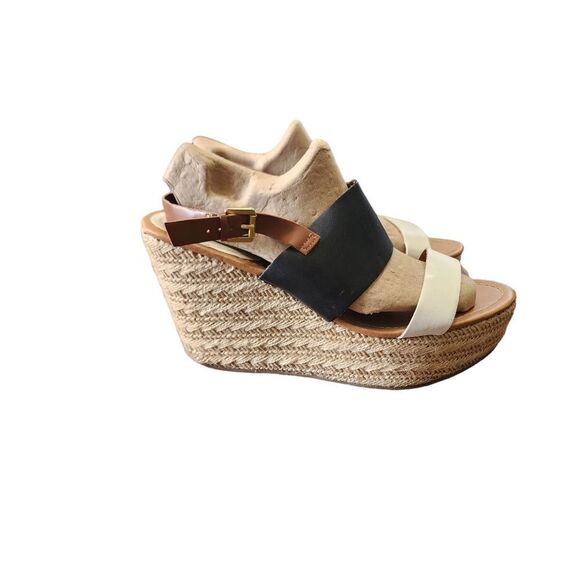 Kenneth Cole Reaction Oscar Go 3 black & tan espadrille wedge sandals 11 - Picture 5 of 6